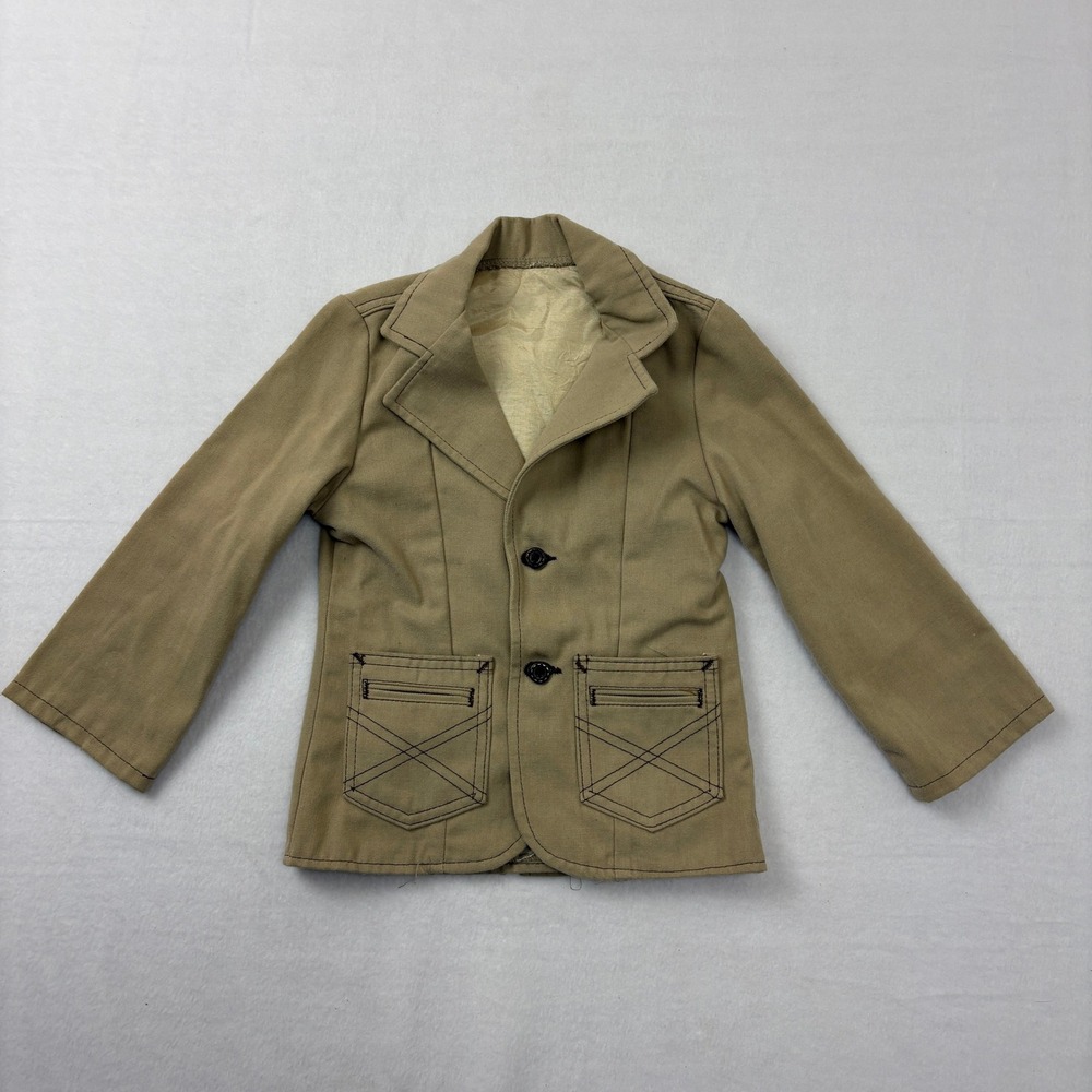 Vintage Billy The Kid Boys Tan Blazer Jacket Size 5 Permanent Press Retro Brown